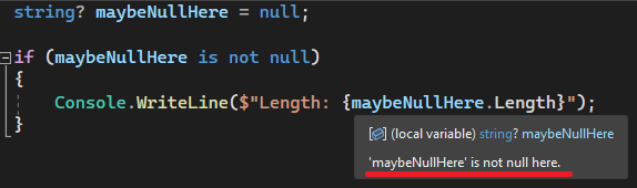 Compiler showing variable is not null inside an if check