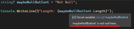 Compiler showing variable is not null when non-nullable value assigned