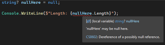 Error	CS8602	Dereference of a possibly null reference.