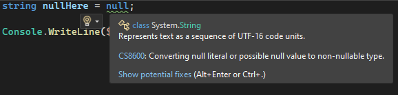 Warning	CS8600	Converting null literal or possible null value to non-nullable type.