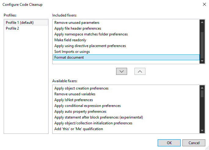 Including the Format document fixer in Code Cleanup profile