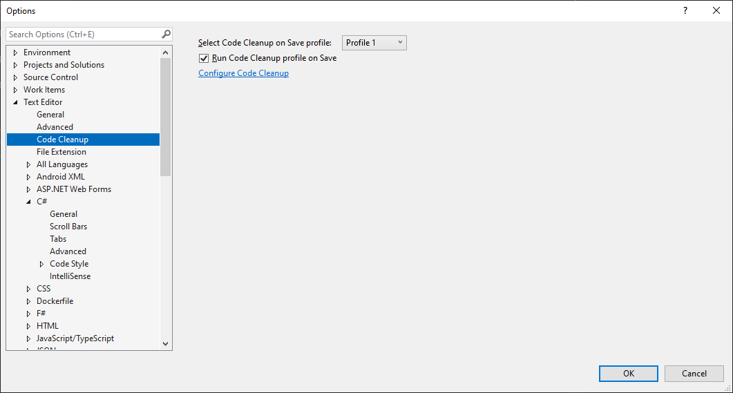 Run Code Cleanup profile on Save
