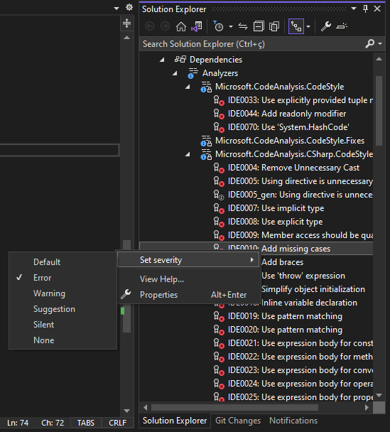 Configurando a severidade de uma regra