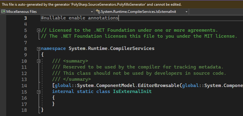 IsExternalInit code generated by PolySharp