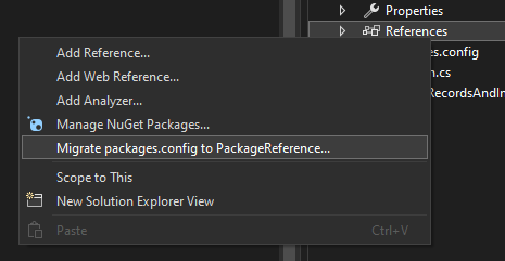 Migrate package.config to Package Reference