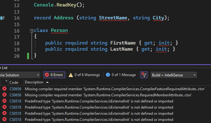 Missing type errors for records, init and required properties