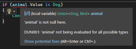 DUN001 - ‘animal’ not being evaluated for all possible types